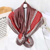 women spring summer autumn elegent fashion soft geometric printed 90x90cm large hijab shawl kerchief square silk bandana scarf