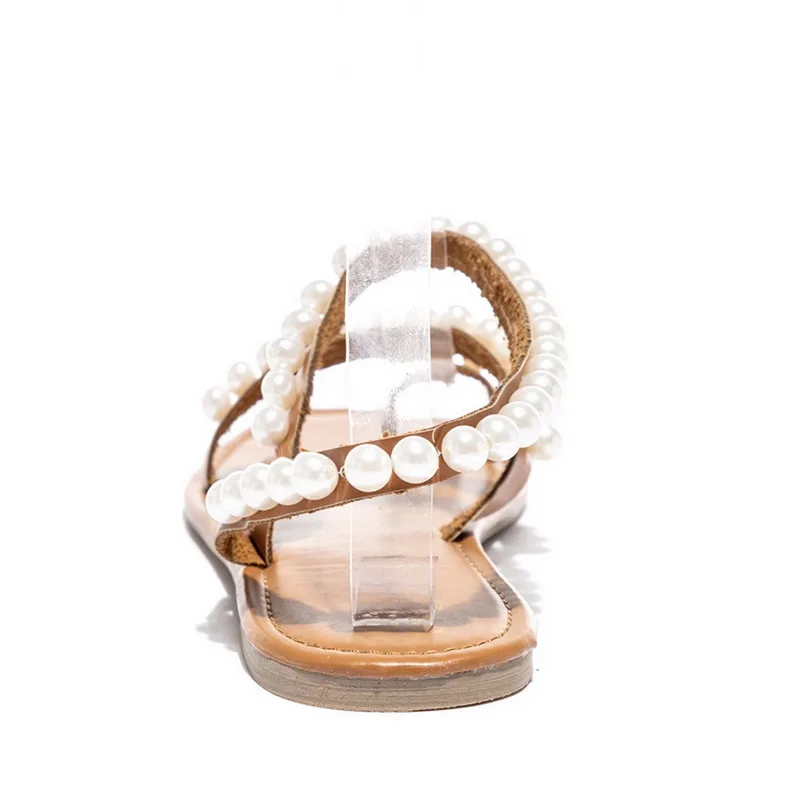 

Litthing Women Sandals Summer Shoes Flat Pearl Sandals Comfortable String Bead Slippers Women Casual Sandals Plus Size 35 - 43