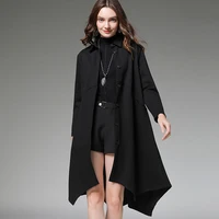 euramerican 2019 new winter plus size tops womens irregularity long coats loose turn down collar show thin stripe coat oversize
