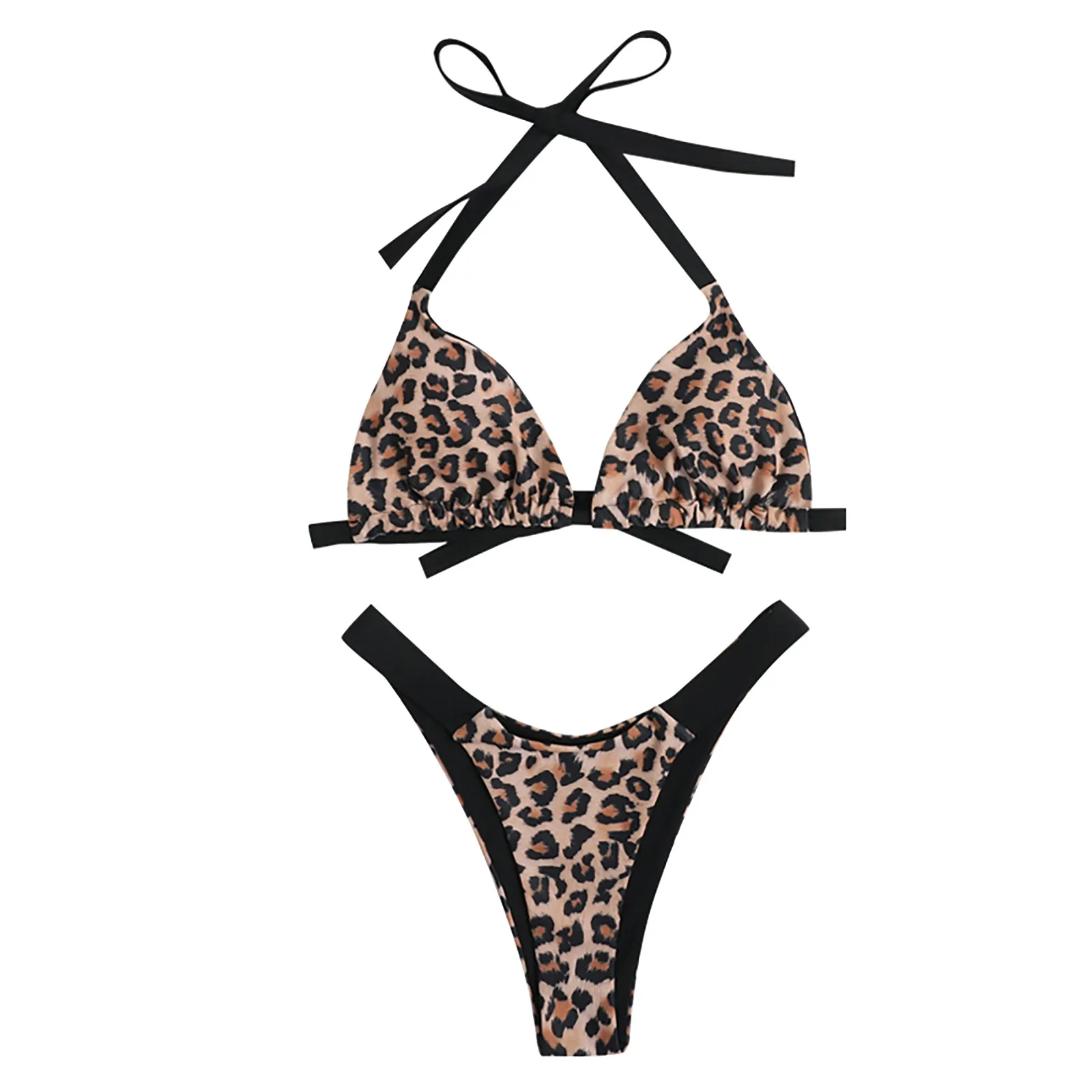 Сексуальные пижамы Three Point с лямкой на шее повязки леопардовым принтом Для женщин