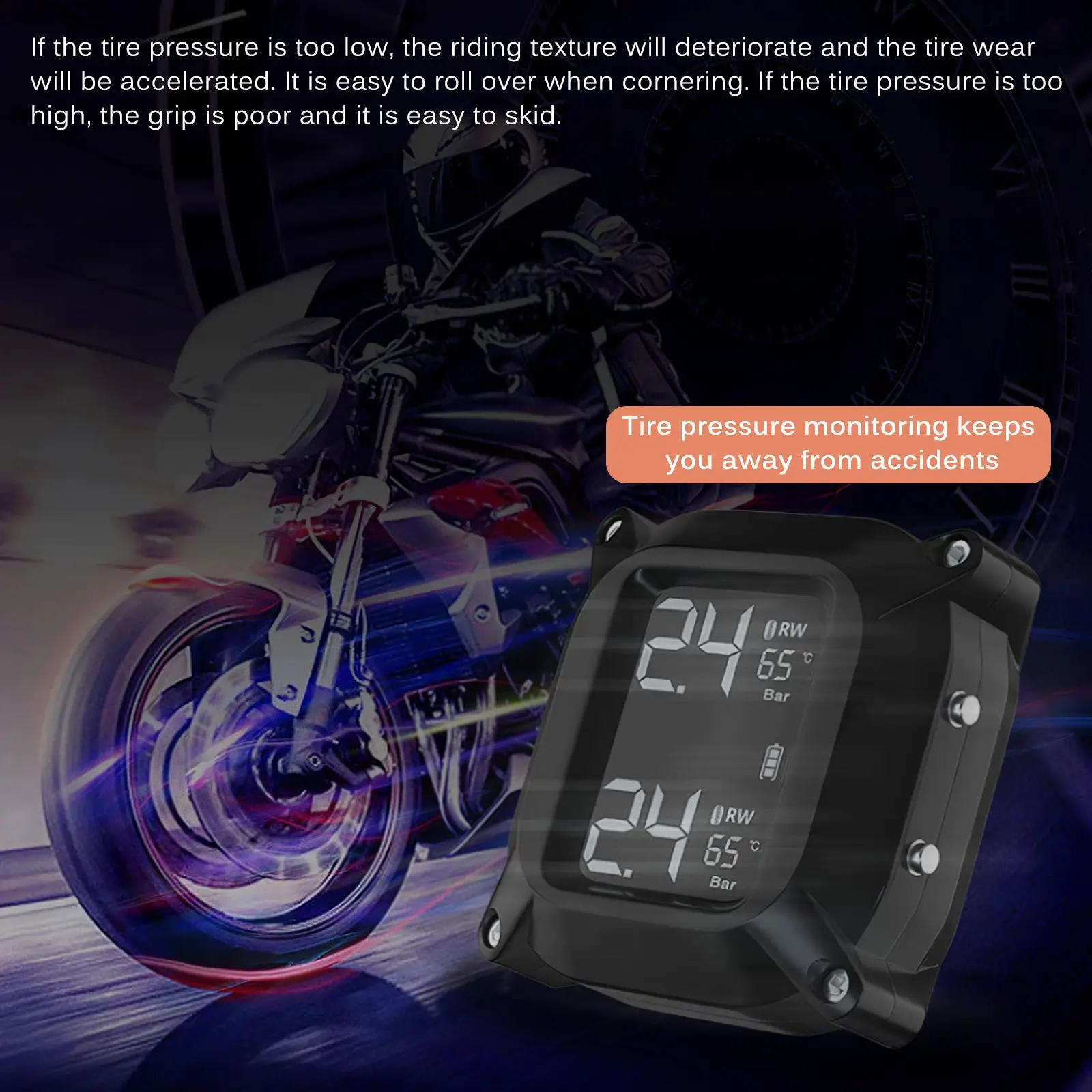 

LCD Digital Display Motorcycle Tire Pressure Monitor Wireless High-precision Electric Detector Monitoring System for Motorcycles
