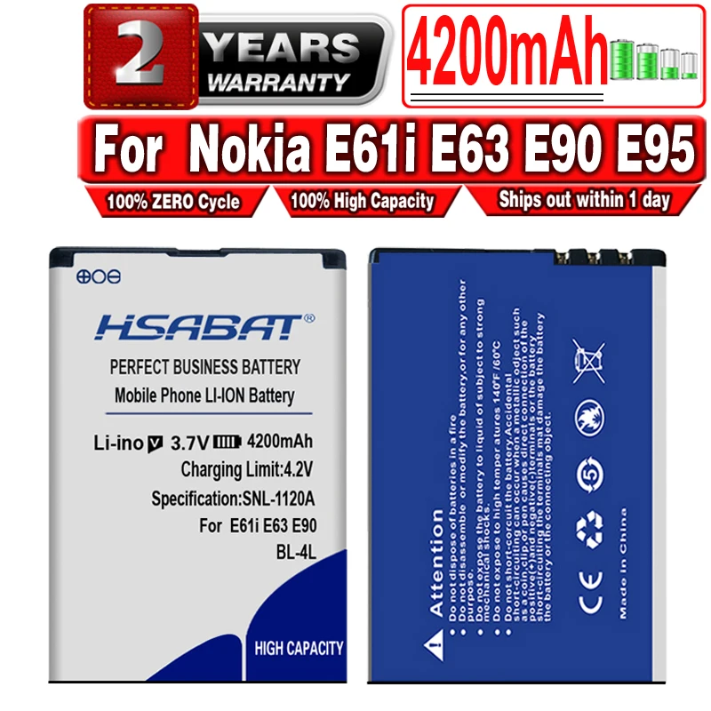 Аккумулятор HSABAT 4200 мАч для Nokia E61i E63 E90 E95 E72 E52 E71 6650F N810 N97|Аккумуляторы мобильных
