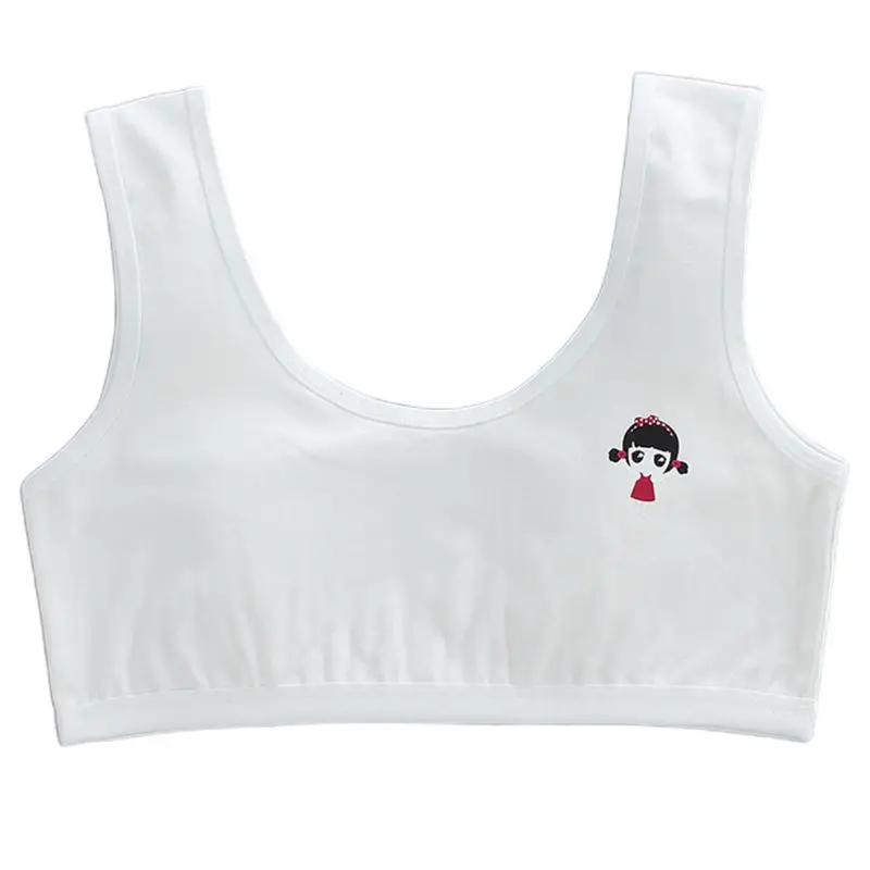 Puberty Girls Wide Strap Training Bra Double Layer Cartoon Underwear Crop Top X3UE