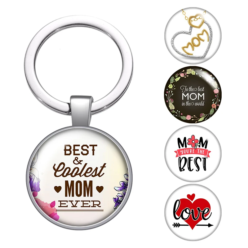 День матери Подарок "Любовь маме" стеклянный брелок на сумку или автомобильный ключ, держатель для колец с подвесками серебристого цвета, брелоки для ключей для женщин, подарки.