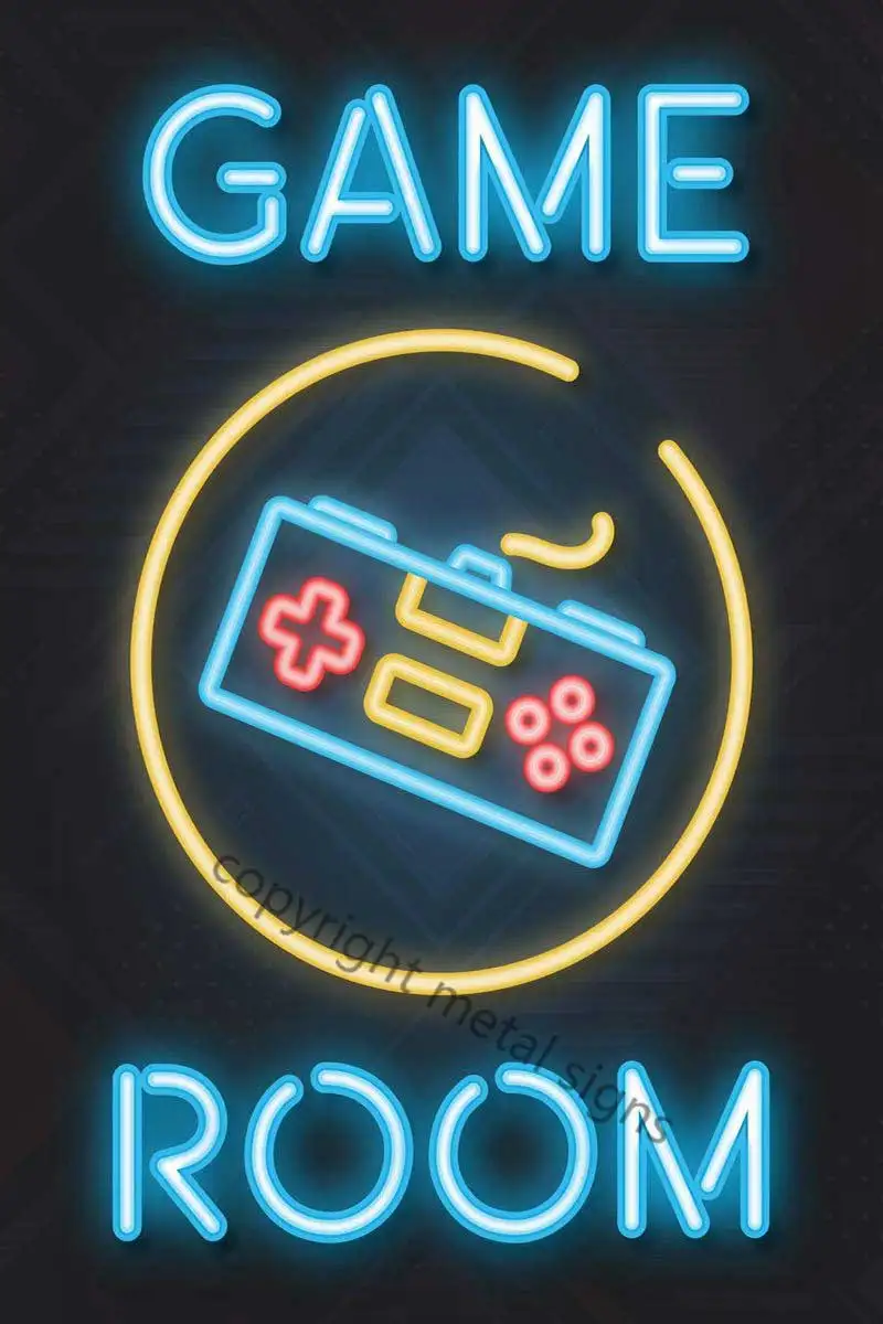 

Неоновая вывеска для видеоигр, ретро винтажная металлическая вывеска, жестяная вывеска, оловянные пластины, Настенный декор, неоновая выве...