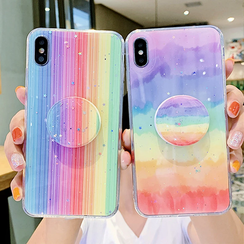 Милый цветной Блестящий Радужный чехол для телефона iPhone 11Pro MAX 7 6 8Plus X Xr Xs Max мягкий