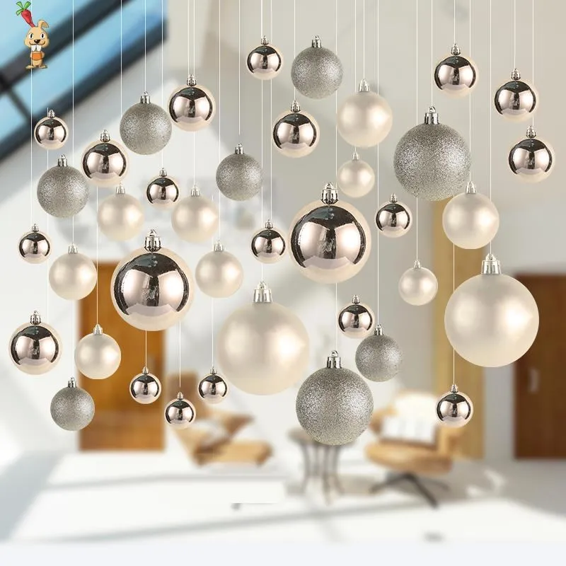 

34pcs/lot Christmas party 4CM plastic balls for Christmas Ornament Wooden Hanging Christmas tree ball pendant Decoration Supplie