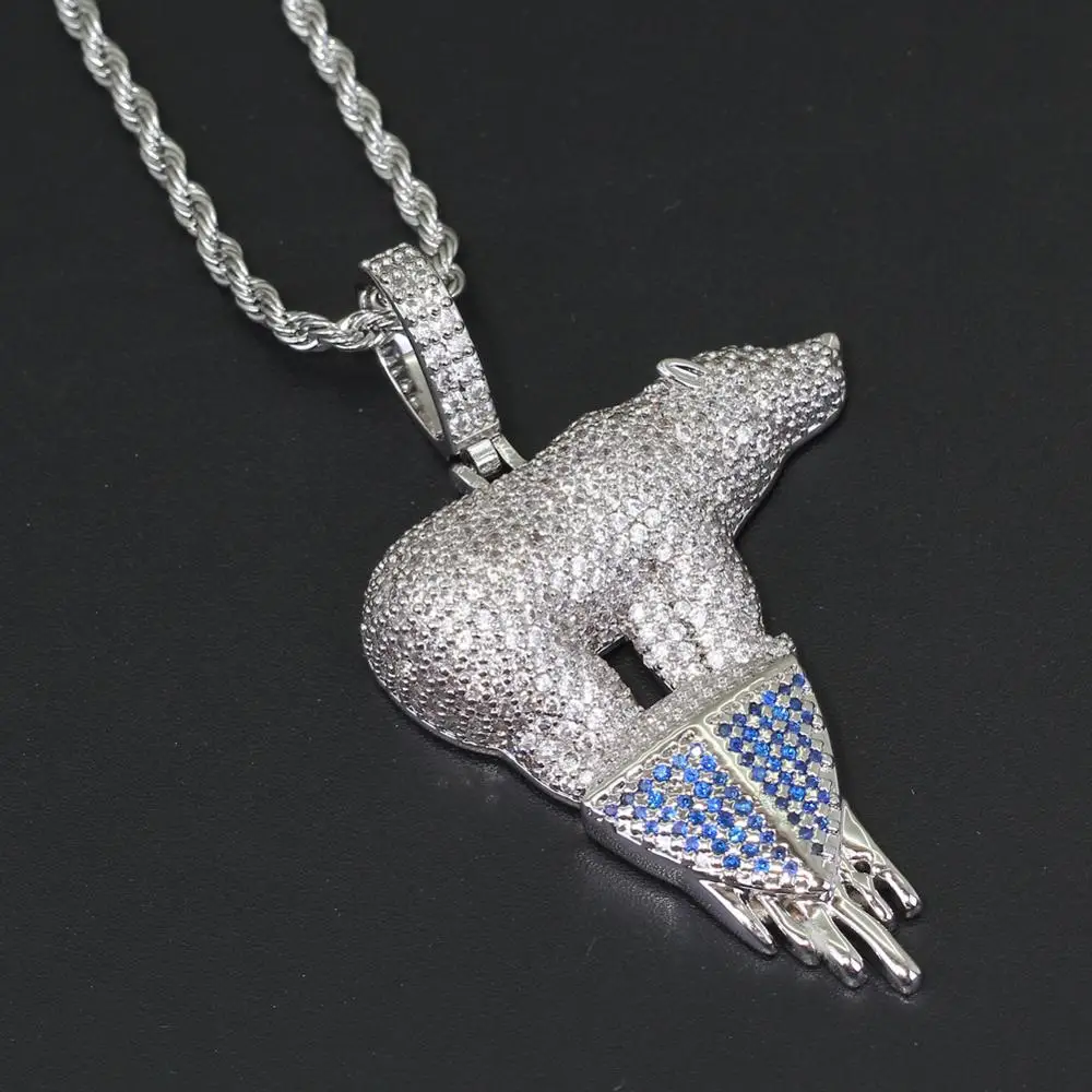 Iced OUT кубическая форма из латуни с цирконами полярный медведь ледник кулон