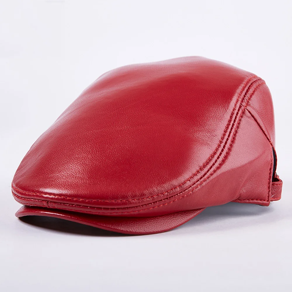 

New Fashion Young Women and Men's Sheepskin Hat Teenager Girls Genuine Leather Berets Cap Flat Cap Men Casual Street Peaked Hats