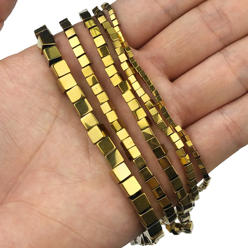 JHNBY 2/3/4/6MM Gold Square Shape Hematite Natural Stone Spacers Loose Beads For Jewelry Making Diy Pendant Bracelet Accessories | Украшения