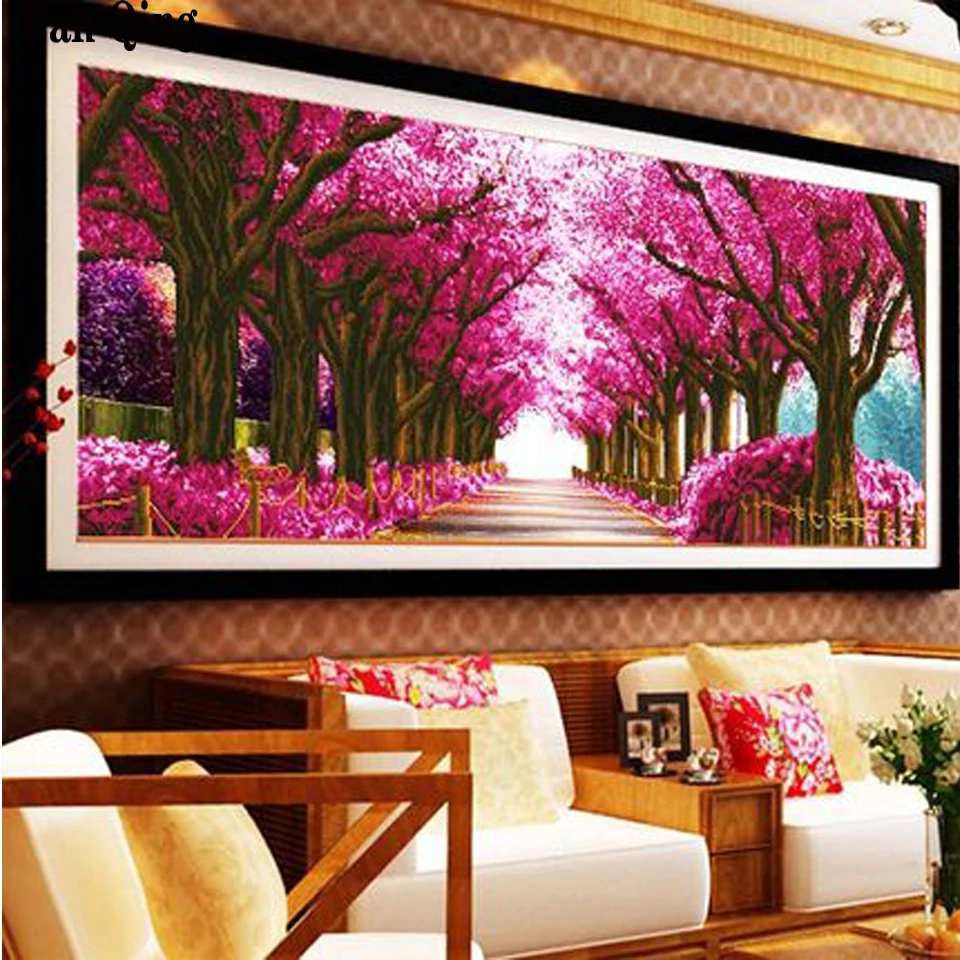 Large Size Cherry Blossom tree Diy Diamond painting pink Flowers Spring scenery Full Diamond embroidery mosaic Home Decoration