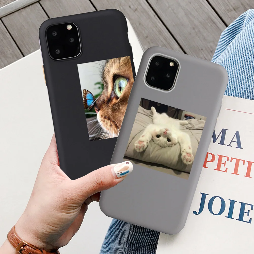 Матовый чехол для телефона iPhone 12 6S 7 7Plus 8 8Plus X XS Max XR SE 2020 мягкий из ТПУ с милым котом