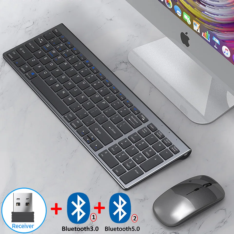 Bluetooth 5.0 2.4G kablosuz klavye ve fare Combo Mini multimedya klavye fare seti dizüstü PC TV için iPad Macbook android