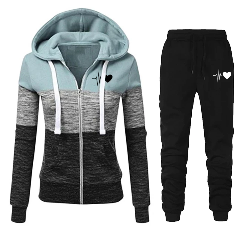 

Autumn Winter Women Tracksuit 2 Piece Set Zipper Patchwork Jacket Hoodie+Pants Sportwear Women's Sports Suit Female Clothing