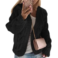 women chunky cable knit cardigan solid color open front sweater coat twist thick crochet loose long sleeve outwear