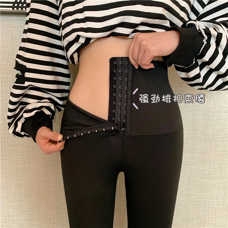 

Breasted Shark Skin Leggings Women's Autumn Sexy Design Outer Wear Thin High Waist Belly Contracting plus Velvet Yoga Black