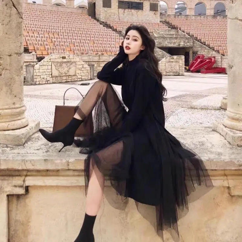 

NEW Autumn Sweater Women Dress Winter Long sleeve Sweater Knitted Dresses Long loose Maxi Oversize Dresses Knitting Robe Vestido