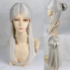 Длинные прямые Серебристые серые Костюмные парики парик из синтетических волос для женщин Косплей Цири из игры Ведьмака