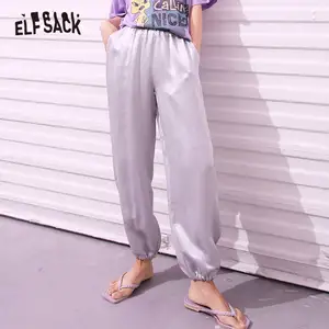 Elfsack серого цвета в минималистском стиле прямые Повседневное Для женщин брюки 2020 летние бело-серые чистых зеленых Высокая талия в Корейском стиле женские повседневные брюки