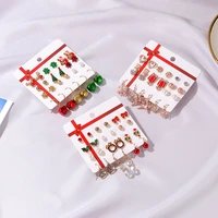 new christmas gift christmas tree earrings snowman deer bell ear studs party jewelry 12 pairs set combination
