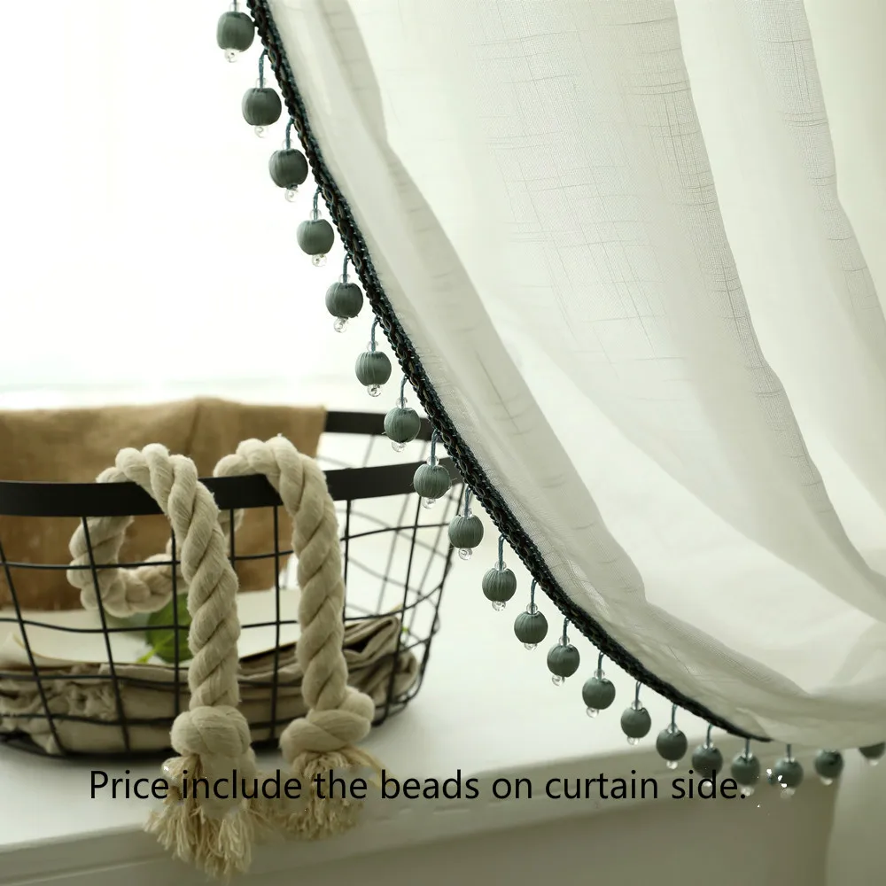 Занавески из белой пряжи с бусинами на заказ однотонные хлопковые льняные