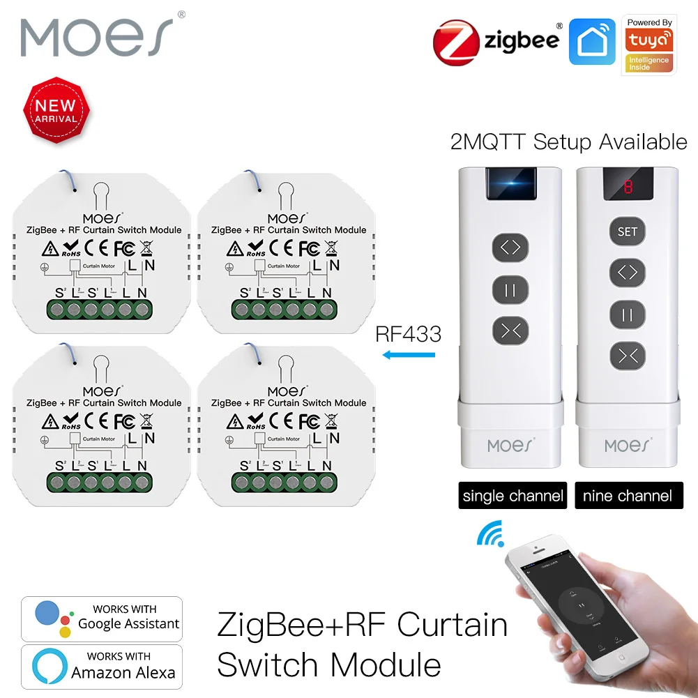 

Модуль переключателя занавесок Moes DIY ZigBee Smart RF433 для фотомотора 2MQTT Smart Life APP Alexa Google Home