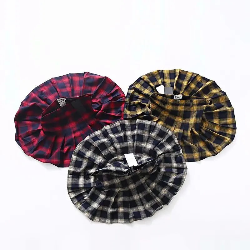 Женская плиссированная мини-юбка в клетку с высокой талией | одежда