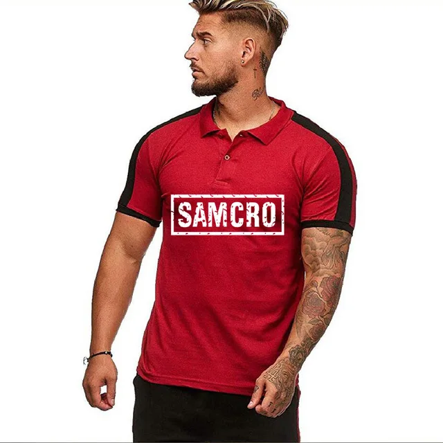 

Summer Mens Short Sleeve SOA Sons of anarchy the child Print SAMCRO Cotton Men's Polo Shirt Fashion short sleeve Mens Tee ShirtY