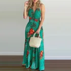 Платье-Макси женское с цветочным принтом, открытой спиной и V-образным вырезом