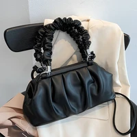 unique design clasp ruched soft pu leather top handle bags luxury brand ladies tote high quality shoulder crossbody bags 2021