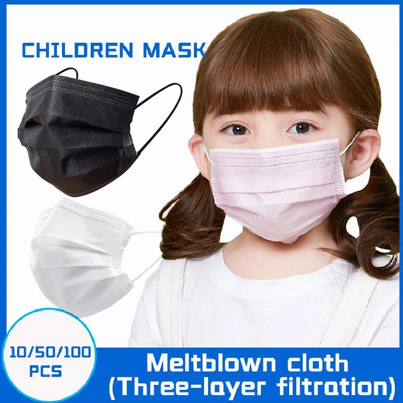 

3 Layer Kids Masks Protection Safe Breathable For 4-12 Years Child Mouth Mask Disposable Children Face-Masks 10/50/100pcs