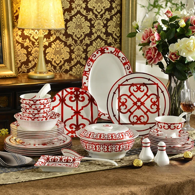 

Porcelain dinnerware set bone china Chinese Red Characteristics design 58pcs s 43pcs dinner