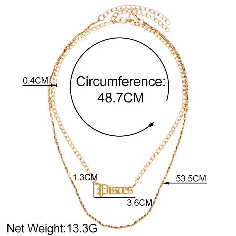 

Flatfoosie New Constellation Pisces Letter Pendant Necklace For Women Multilayer Gold Color Metal Twisted Chain Necklace Jewelry