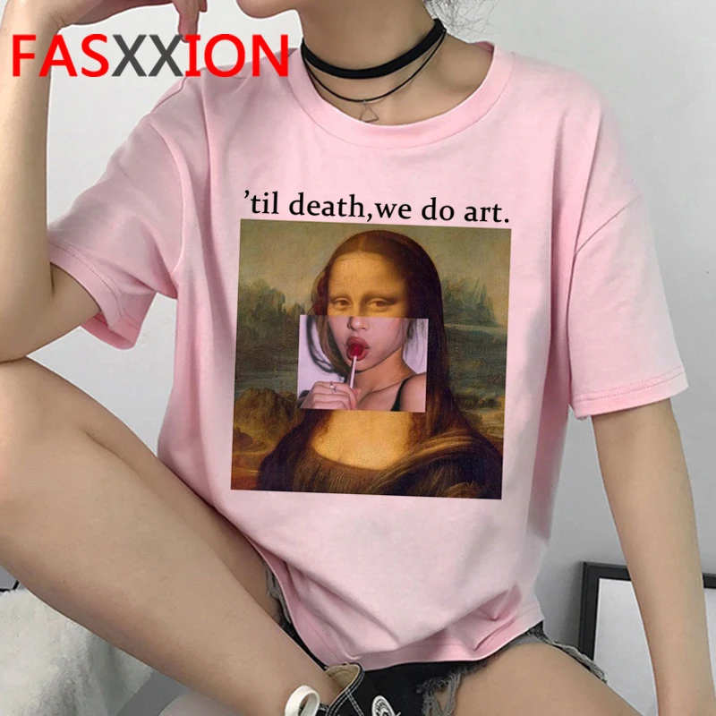 Новая эстетическая футболка Mona Lisa Harajuku женская Grunge Ullzang 90s винтажная забавная с