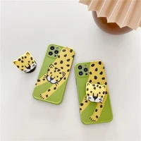 funny animal leopard silicone phone case for iphone 12 mini se 7 8 x xs xr max 11 pro plus with expanding phone stand soft cover