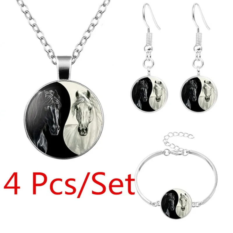 Ювелирные изделия единорог лошадь кулон стекло кабошон ожерелье серьги-гвоздики