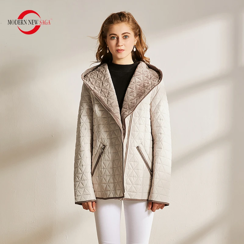 MODERN NEW SAGA Autumn Women Jacket Warm Cotton Padded Jacket Hooded Zipper Parkas Female Coats Spring Casual Jacket Plus Size