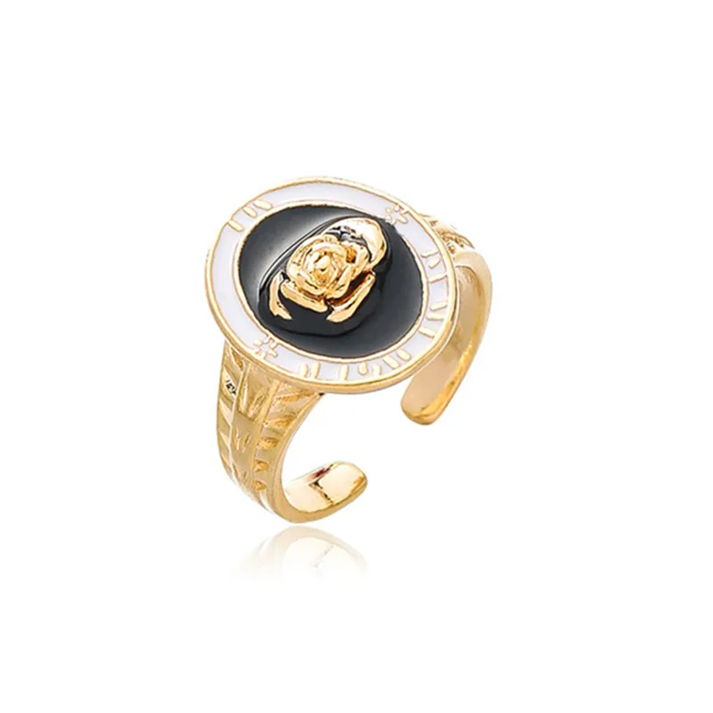 

Rose Flower Golden Black Ring Trendy Adjustable Finger Jewelry 2021 New Arrival Womens Rings Wholesale Fine Gift Bague Bijoux