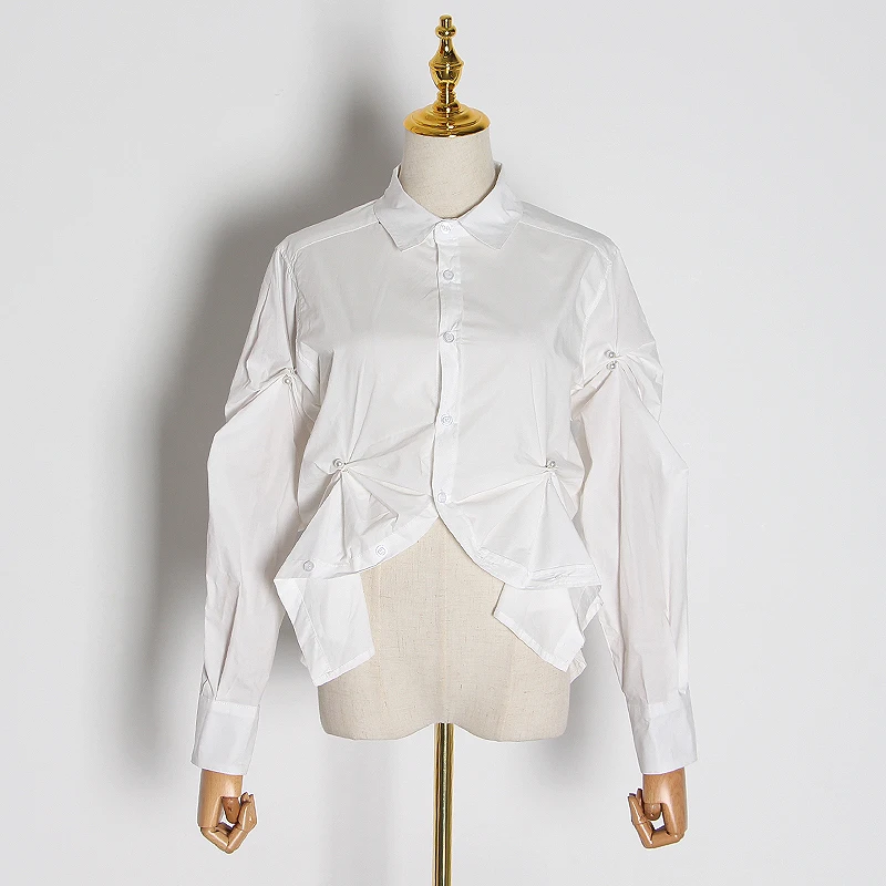 Женская рубашка TWOTWINSTYLE белая с длинным рукавом и отложным воротником|Рубашки| |