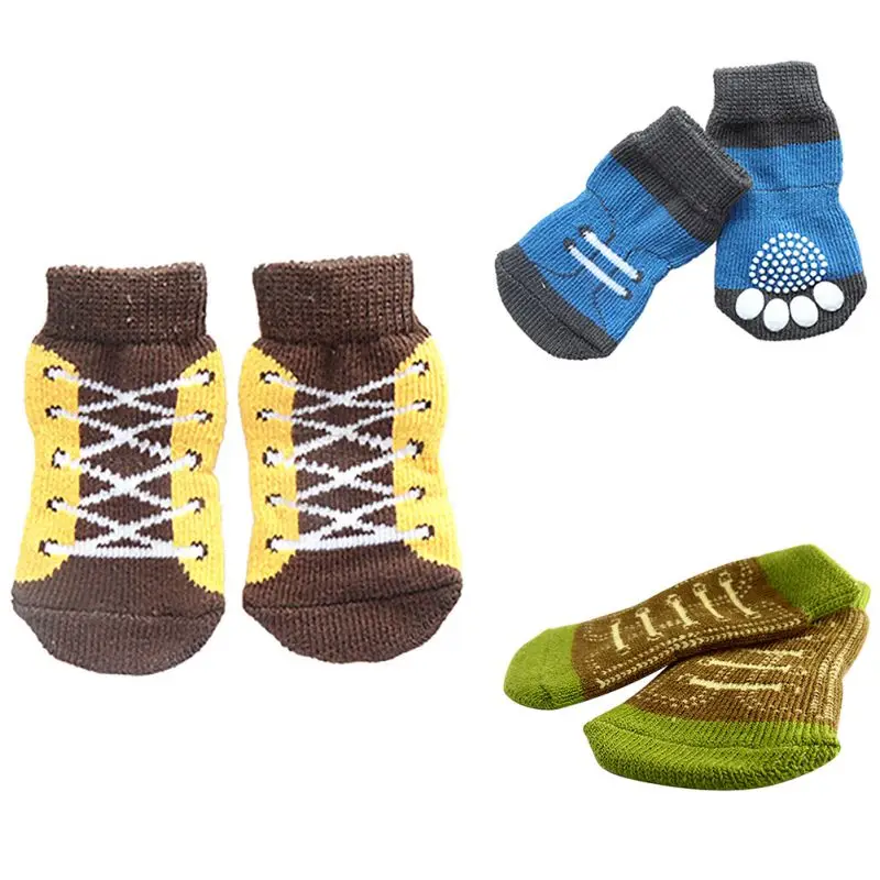 4 шт./компл. нескользящие носки для маленьких собак кошек щенячьих лап теплые