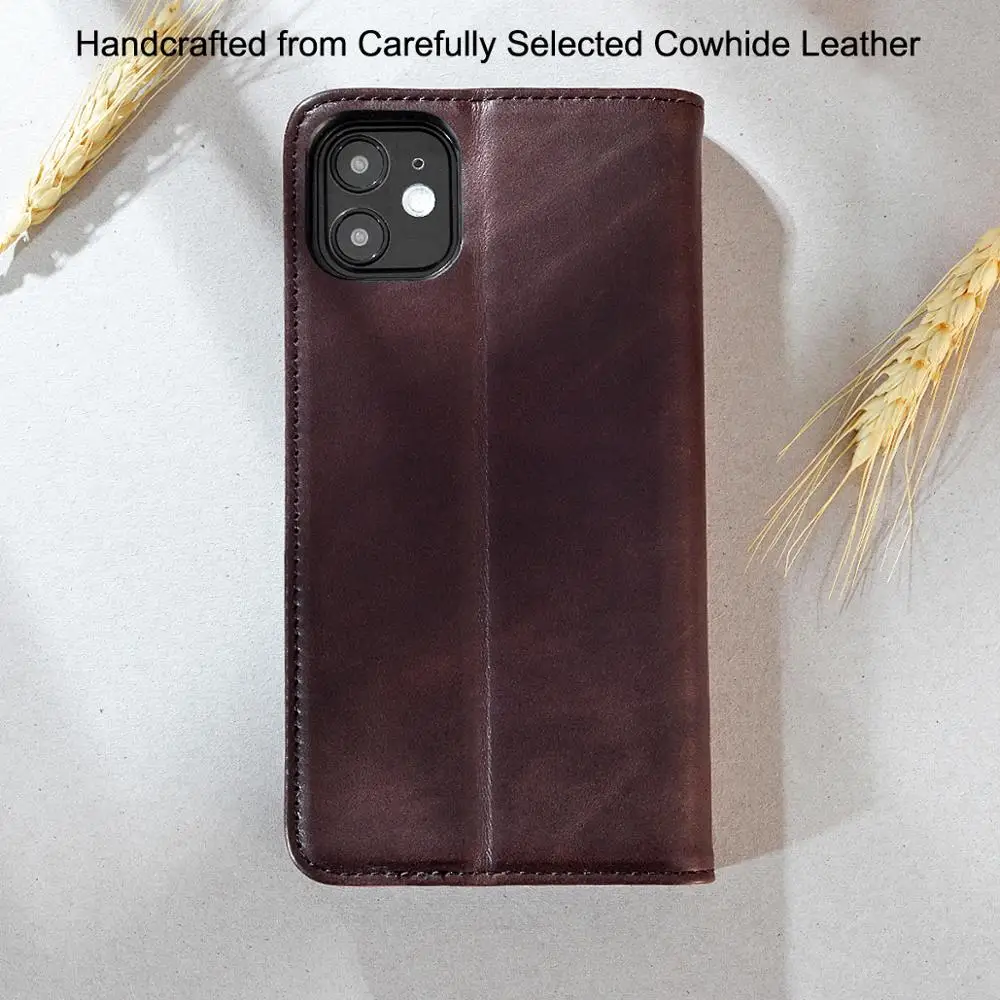 Genuine Leather Wallet Case Real Cowhide Business Pouch Flip Cover for iPhone 11 Support Wireless Charging | Мобильные телефоны и