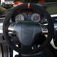 shining wheat black suede red marker car steering wheel cover for fiat bravo 2007 2015 doblo 2010 2015 opel combo 2012