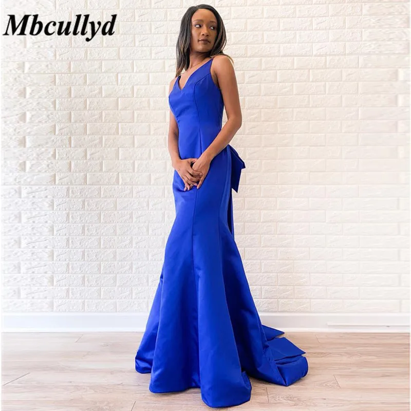 Платье для выпускного вечера Mbcullyd с юбкой-годе Королевского синего цвета Длинное