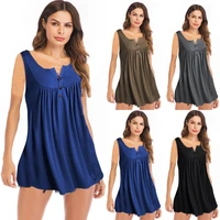 2021 summer womens v neck button pleated vest t shirt solid color mercerized cotton casual top dress