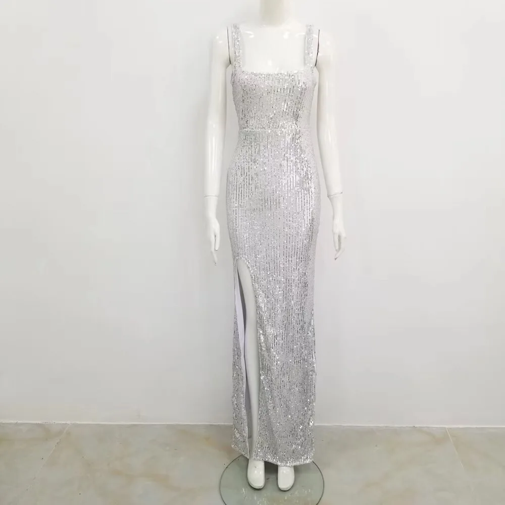 Облегающее женское платье Vestidos 2019 сексуальное Сетчатое с блестками серебряное