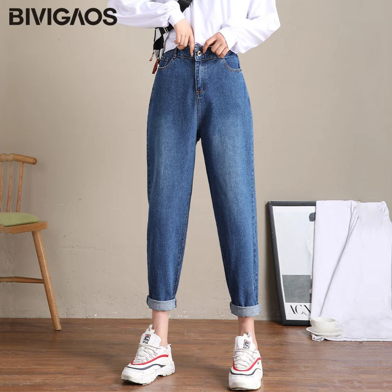 BIVIGAOS Новые повседневные модные джинсы джинсовые шаровары рваные с высокой талией тонкие свободные Джинсы бойфренда для женщин весна осень Женщин-брюки
