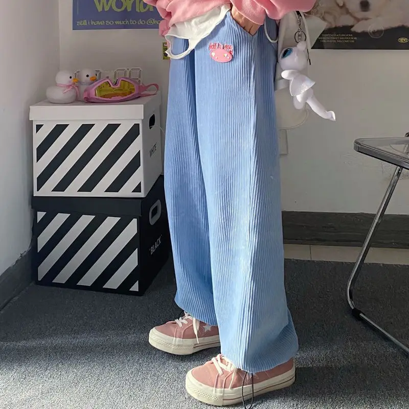 HOUZHOU осень Харадзюку широкие вельветовые брюки женские кавайные мягкие