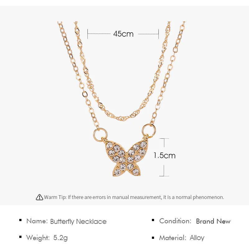 

Sailing Rain Female Insect Butterfly Pendant Necklace Women Jewelry Lady Girl Boho Multilayer Full Crystal necklace Gift