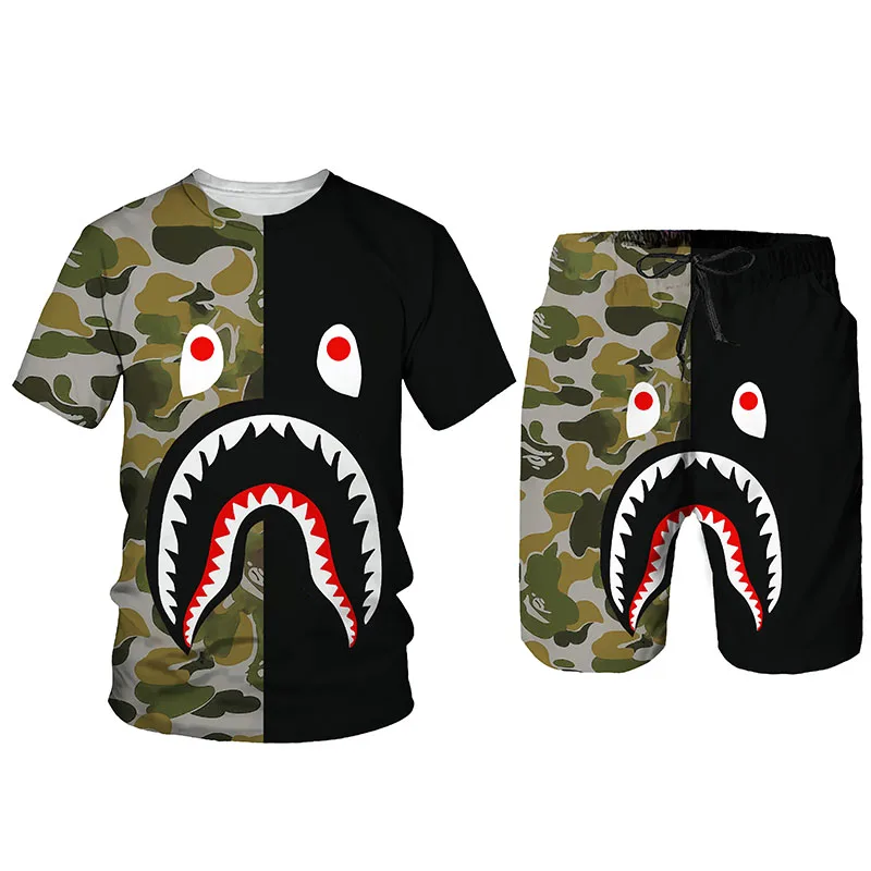 

Men's And Women's T-Shirt Shorts 2-Piece Set Summer Beach Sunscreen Travel Party Camping Hip Hop Dance Camouflage Oversize Hot