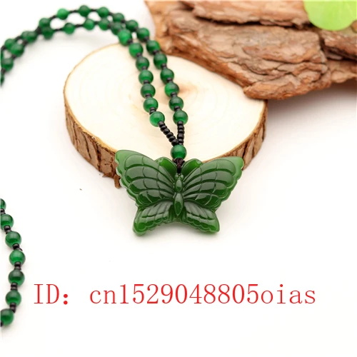 Ожерелье с подвеской бабочкой из натурального зеленого китайского нефрита